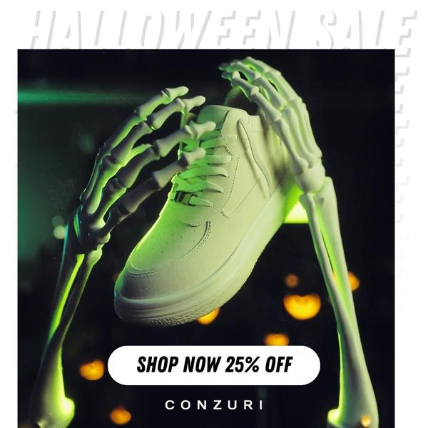 sneakers, athletic shoes, casual shoes, white sneakers, sports shoes, sale promotion, minimalist, bold, energetic, green, black, halloween